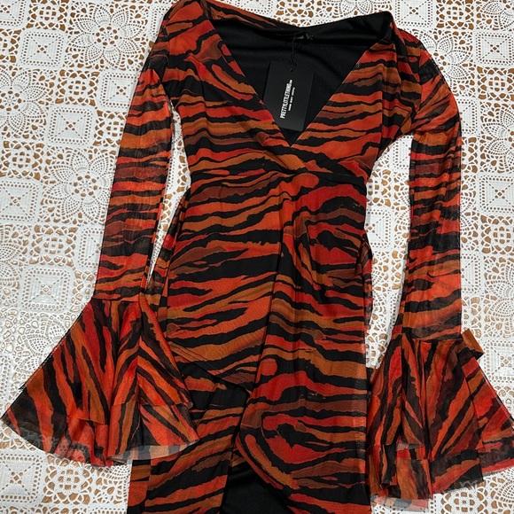 PrettyLittleThing Dresses & Skirts - PrettyLittleThing Orange and Black Tiger Print Dress